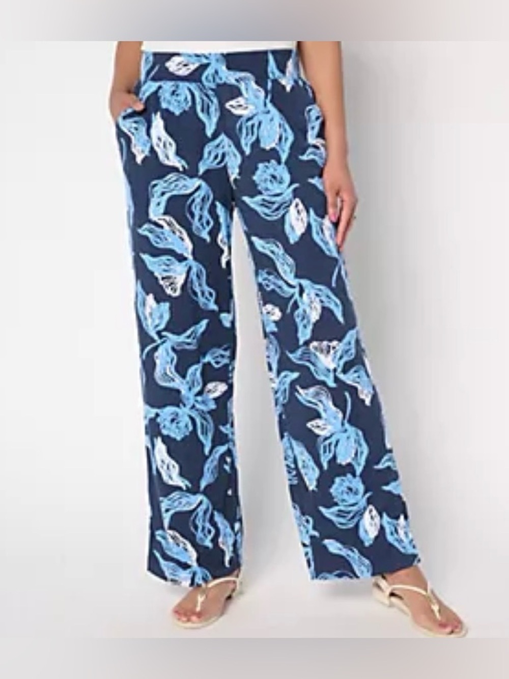 🆕 Denim & Co. Beach Printed Knit Gauze Full Leg Pants